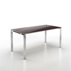 Bureau droit Doria en verre piétement chromé