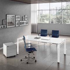 Bureau complet Doria verre avec caisson et fauteuil