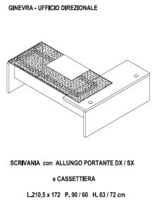 SCRIVANIA CON ALLUNGO SX/DX PORTANTE E CASSET. art. UBG-FDHLT5-2109 W3
