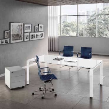 Bureau complet Doria verre avec caisson et fauteuil