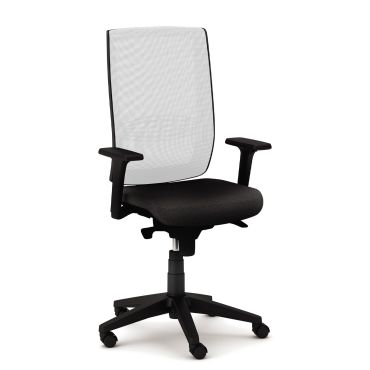 Sgabello dattilo Kind rete con braccioli a "T" regolabili in altezza Acrilico nero-s15 rete bianco PROMO