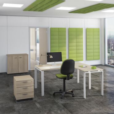 Bureau complet Doria avec armoire basse, siège et caisson