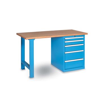 Banco da lavoro con piano in legno e cassettiera 