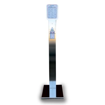 Totem acciaio inox con supporto igienizzante mani
