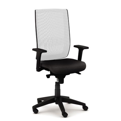 Sgabello dattilo Kind rete con braccioli a "T" regolabili in altezza Acrilico nero-s15 rete bianco PROMO