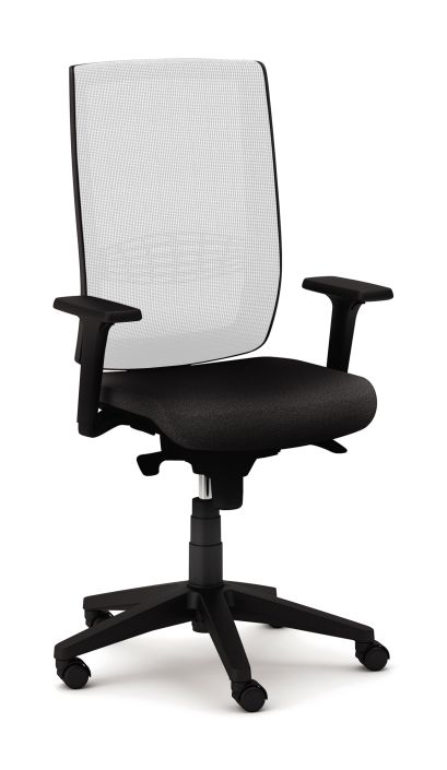 Sgabello dattilo Kind rete con braccioli a "T" regolabili in altezza Acrilico nero-s15 rete bianco PROMO