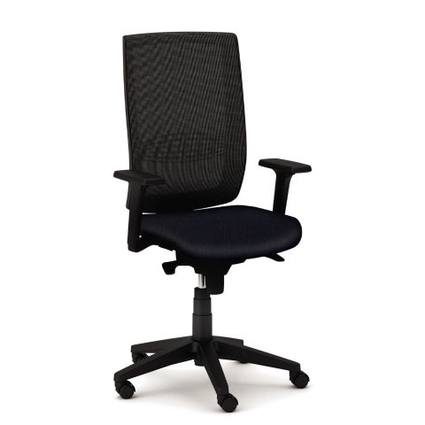 Sgabello dattilo Kind rete con braccioli a "T" regolabili in altezza Ecopelle ignifuga Cat.E 991 nero - rete nero PROMO