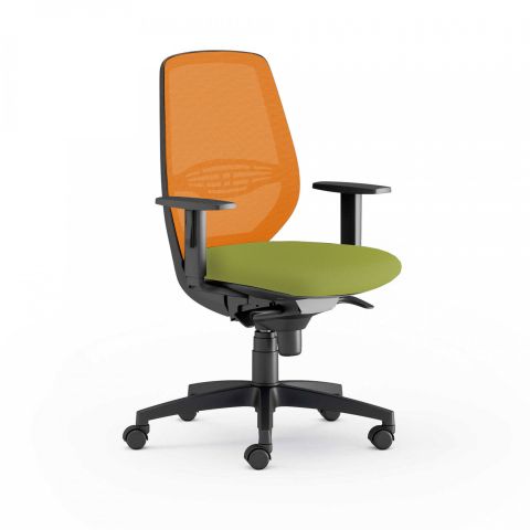 Seduta operativa Muzio con braccioli regolabili Mirage 464 verde rete arancio PROMO 
